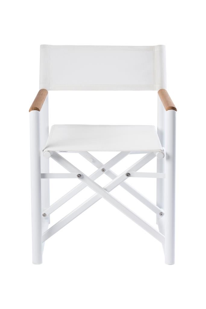 Regisseursstoel Victor wit met teak armleuning