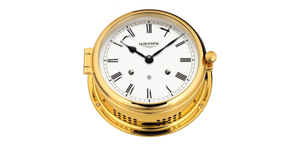 Wempe Ship's Clock Admiral II Brass Roman Numerals Mechanical ARC Marine