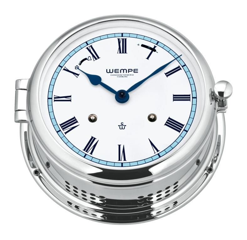 Scheepsklok Admiral II Verchroomd Messing Blauw Wit