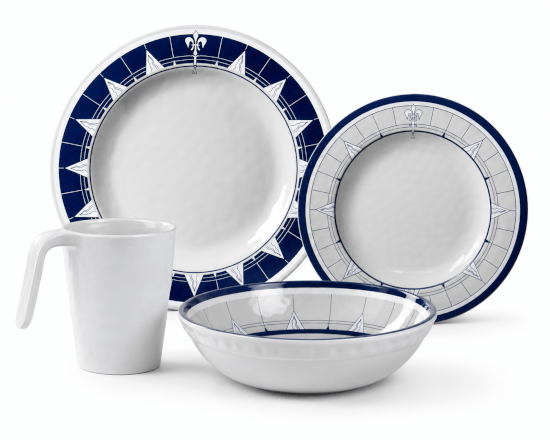 Breakfast plate, dinner plate, bowl and mug from the Marine Business Pacific collection.
