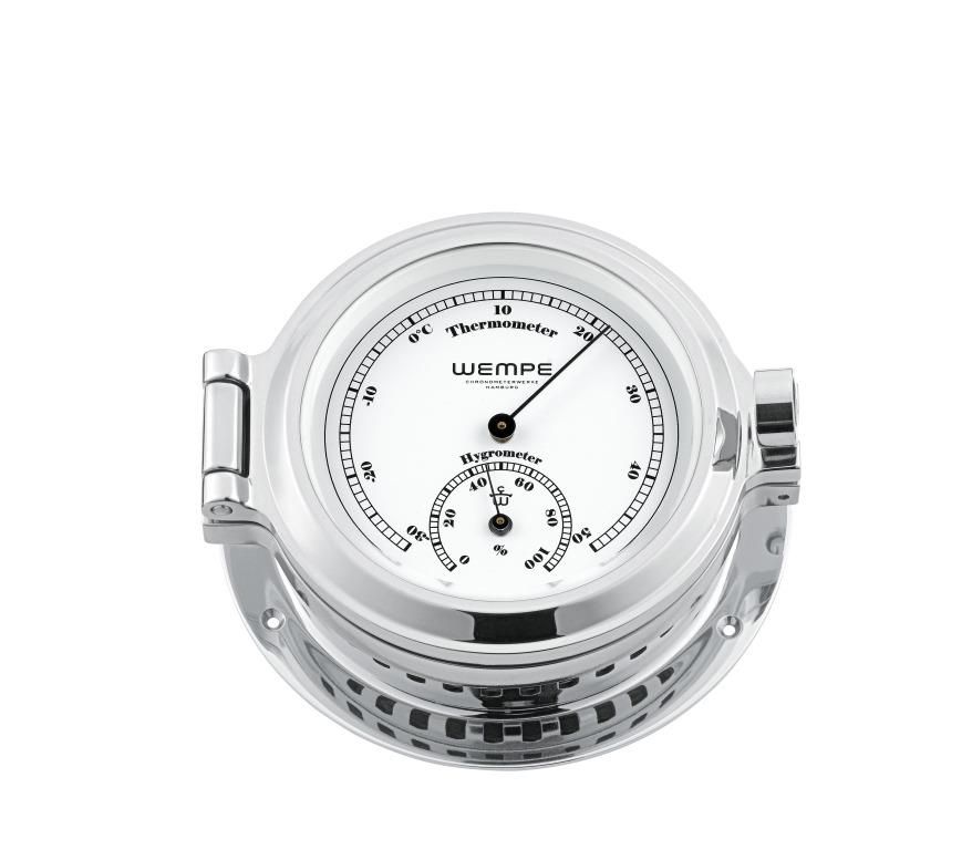 Thermo-/Hygrometer Nautik Verchroomd Messing Witte Wijzerplaat