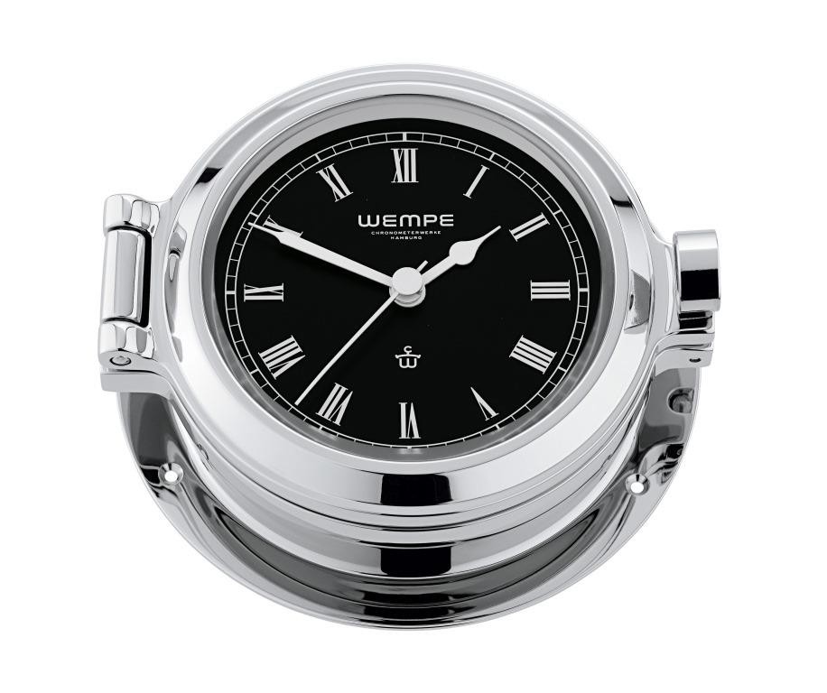 Wempe Wempe Ship Clock Nautik chrome Plated Brass Roman Numerals Quartz